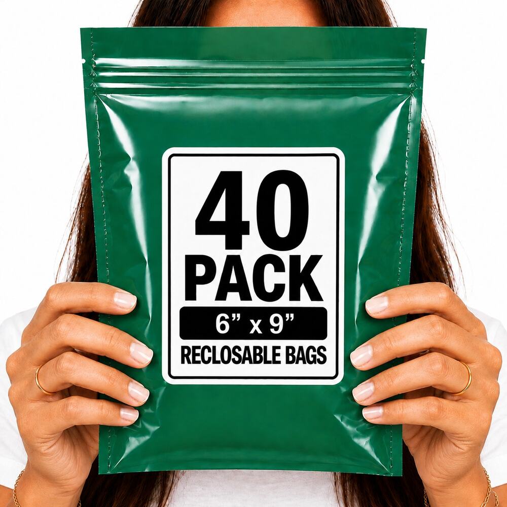 RECLOSABLE GREEN BAGS (40 PACK) 6" X 9" 2 MIL ZIPPER STORAGE BAGS NEW